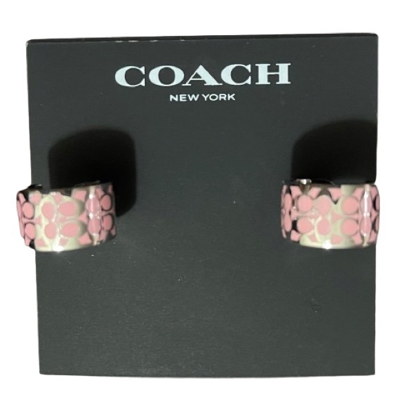 NEW Coach Huggie Earrings Pink / Silver With Butterfly Closure - Picture 6 of 15